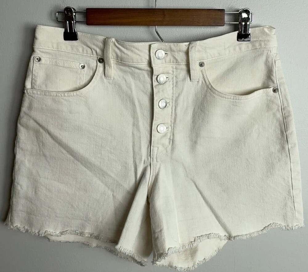 J.Crew High-Rise Denim Shorts Size 28 White Jean Button Fly Raw Hem Women’s